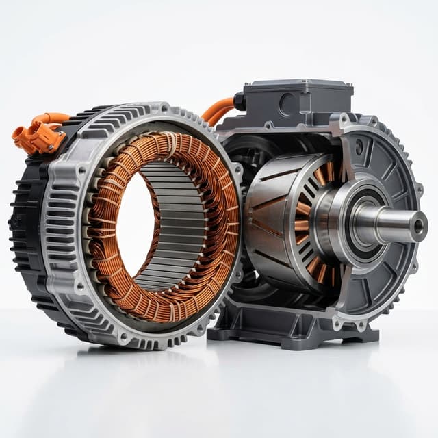 Rare-earth-free EV traction motor cross section with stator and rotor detail
