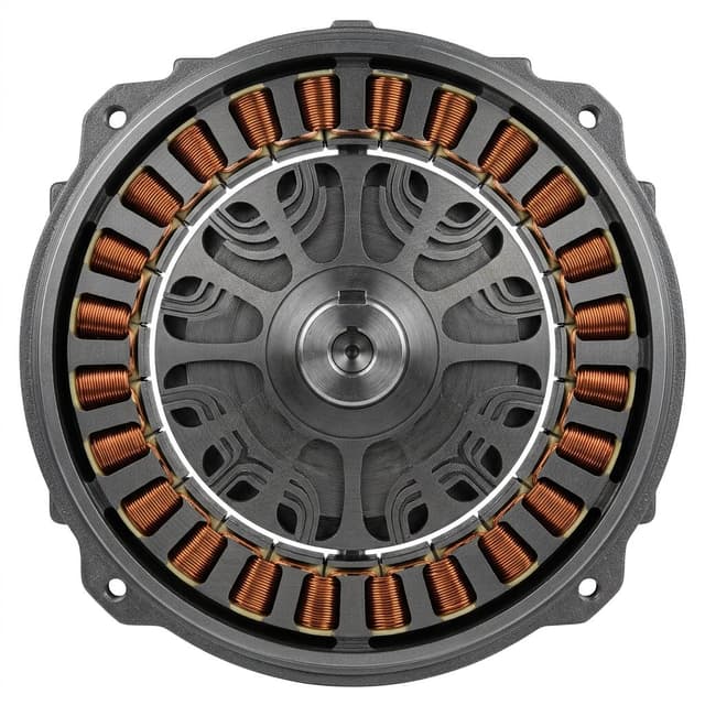 Open SynRM industrial motor showing laminated reluctance rotor and copper stator windings