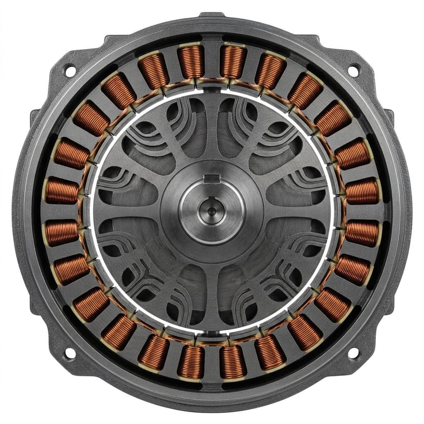 Open SynRM industrial motor showing laminated reluctance rotor and copper stator windings